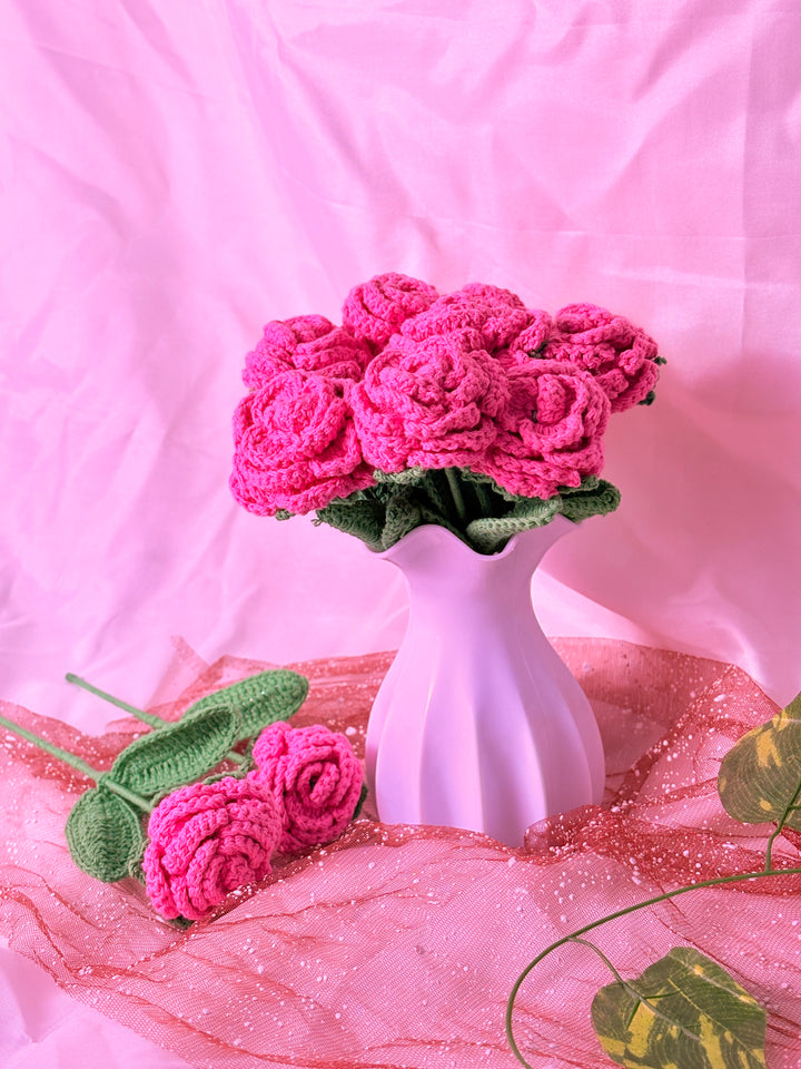 Pink Rose Crochet Flower (Pack of 1)