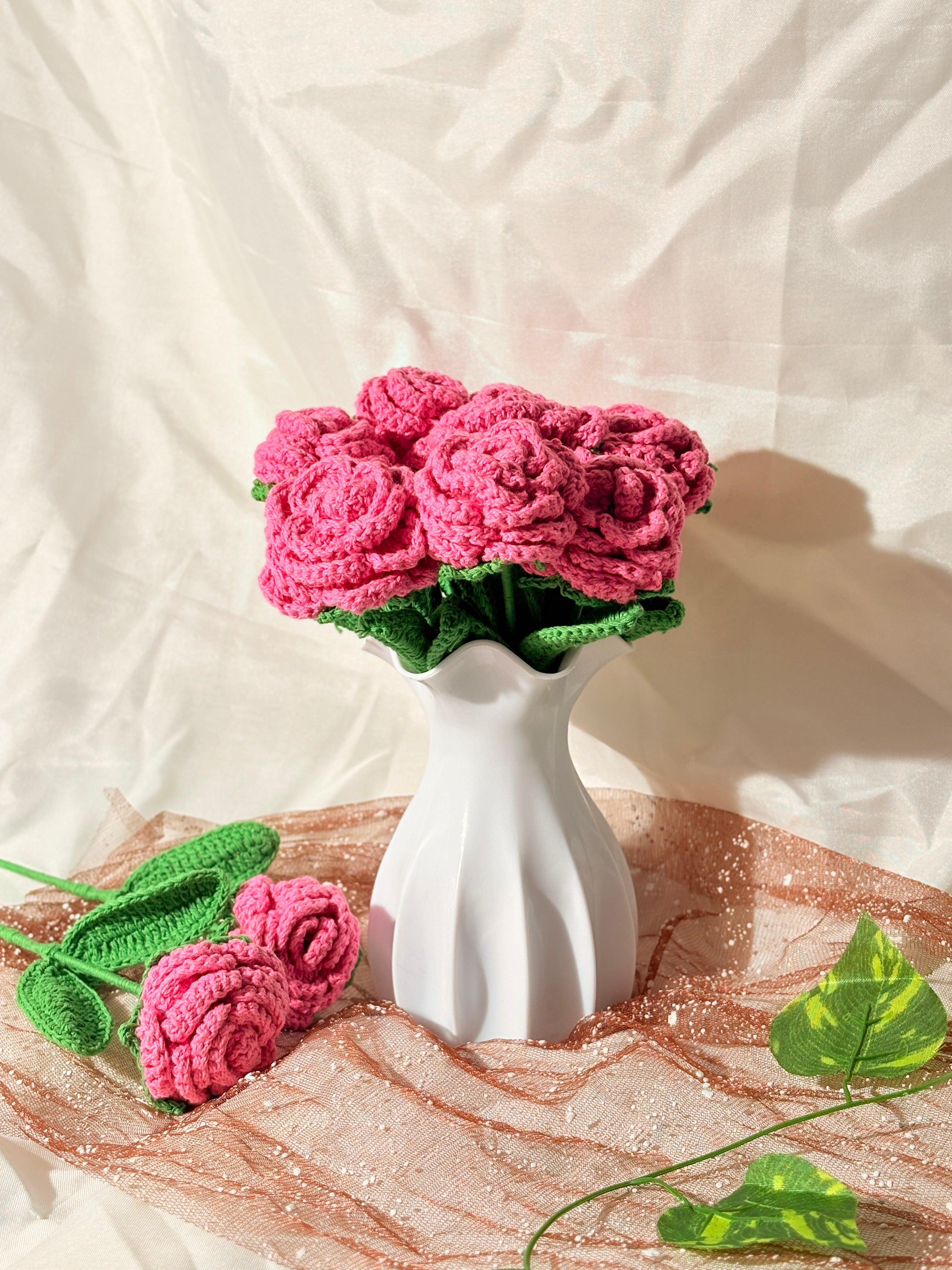 Pink Rose Crochet Flower (Pack of 1)