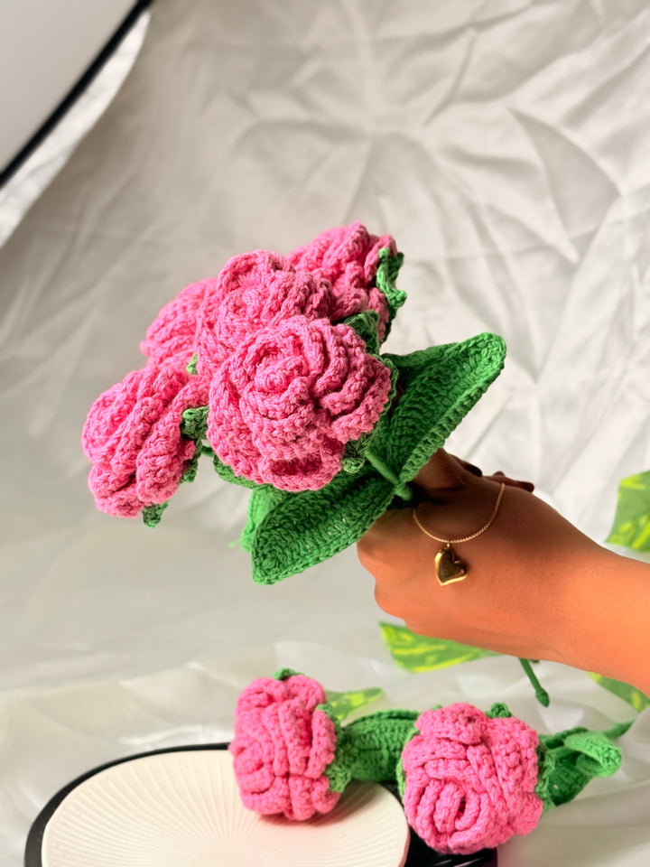 Pink Rose Crochet Flower (Pack of 1)