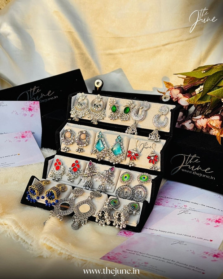 12 Oxidised Jhumka Combo – The June Treasure Box